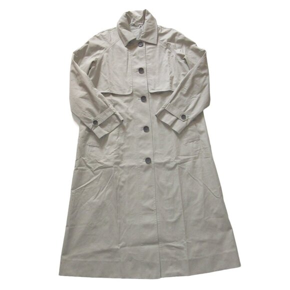 NWT Everlane The Long Mac Coat in Stone Light Khaki Twill Cotton Maxi Trench - Picture 2 of 9